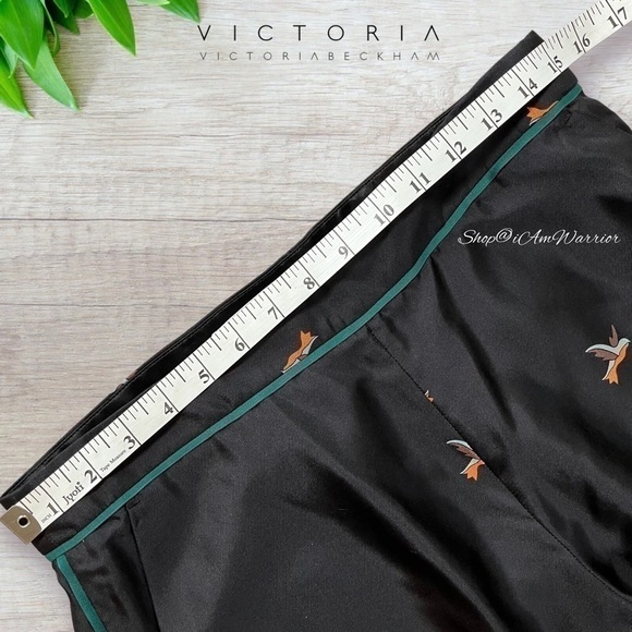 Victoria Beckham NWT black silk twill bird print pants *shop@iamwarrior - Picture 5 of 10